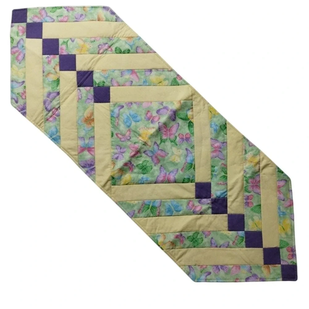Handmade Quilted Table Runner Butterfly‎ Print Purple Accents Spring Decor